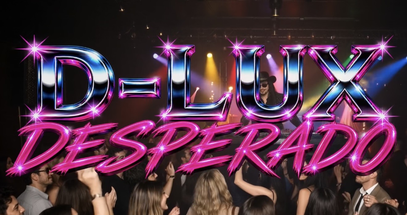 D-Lux Desperado logo over a lively dance floor